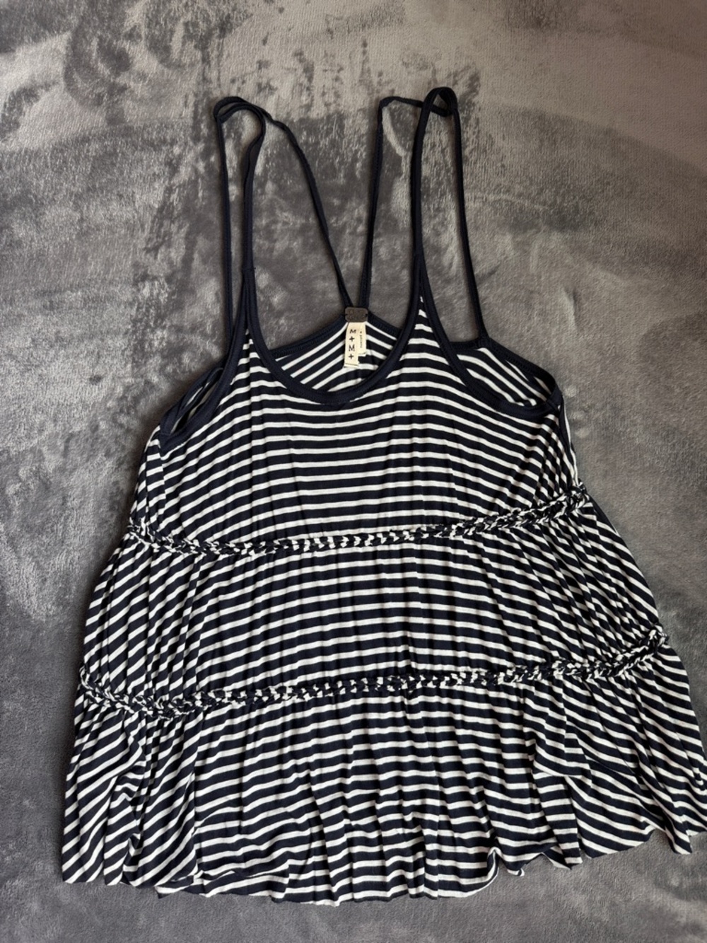 We The Free Navy and White Striped Racerback Tank